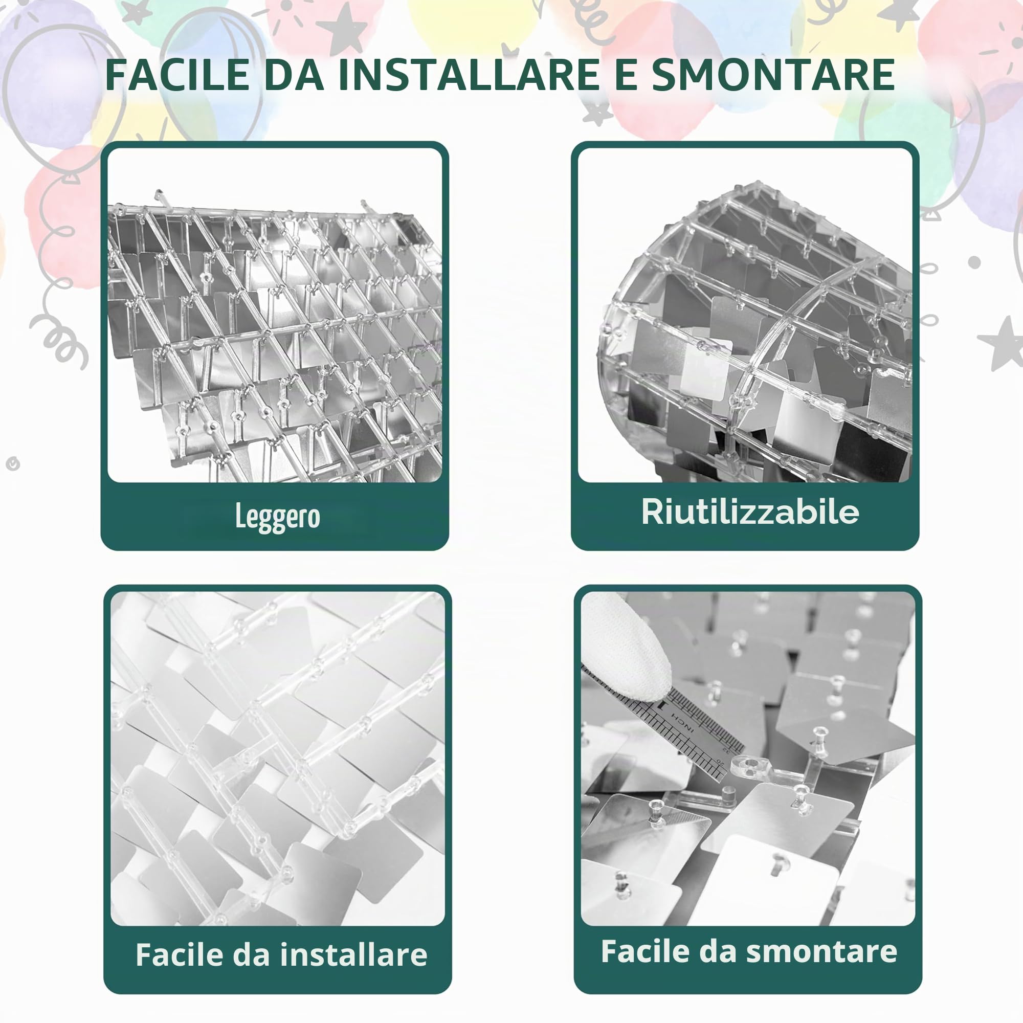 Kate Silver Square Paillettes Decorazione per Festa di Compleanno Sogno Matrimonio Photo Booth Sfondo Lussuoso Luogo per Cena Backdround Shimmer Wall Sfondo per Riprese Video 30cm*30cm*12pcs