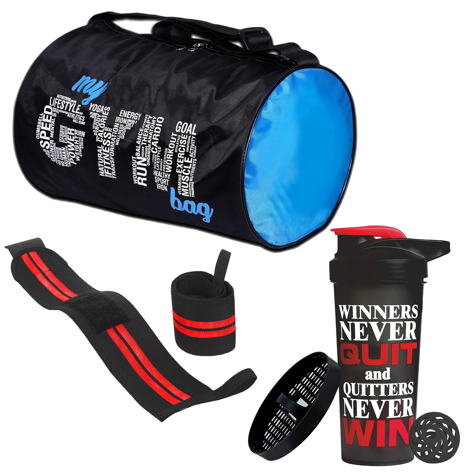 cool indians Combo Premium My Gym Bag & Shaker Bottle with Wrist Band | Protein Shaker Bottle 700 ml | Sports & Fitness Bag | Wrist Support Gym Band Men and Women (Red)-picture-43