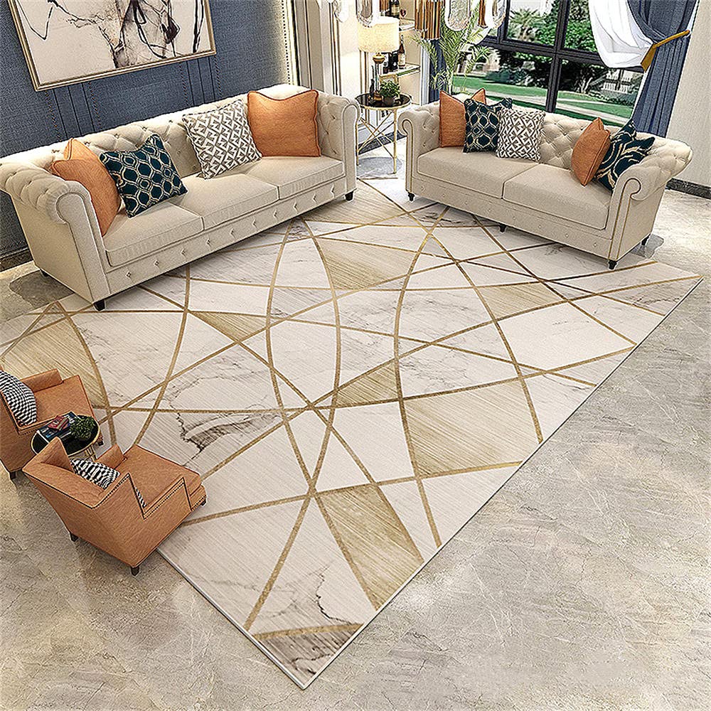 Tapis salon design haut de gamme géométrie moderne gris or 200X300cm