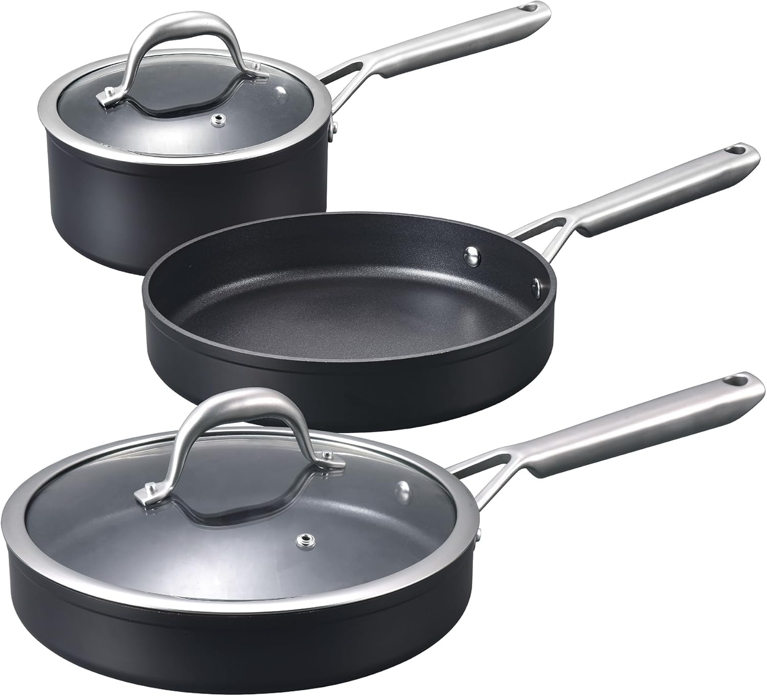 Induction Hob Pan Set, Non Stick Frying Pan and Saucepan Set with Lids