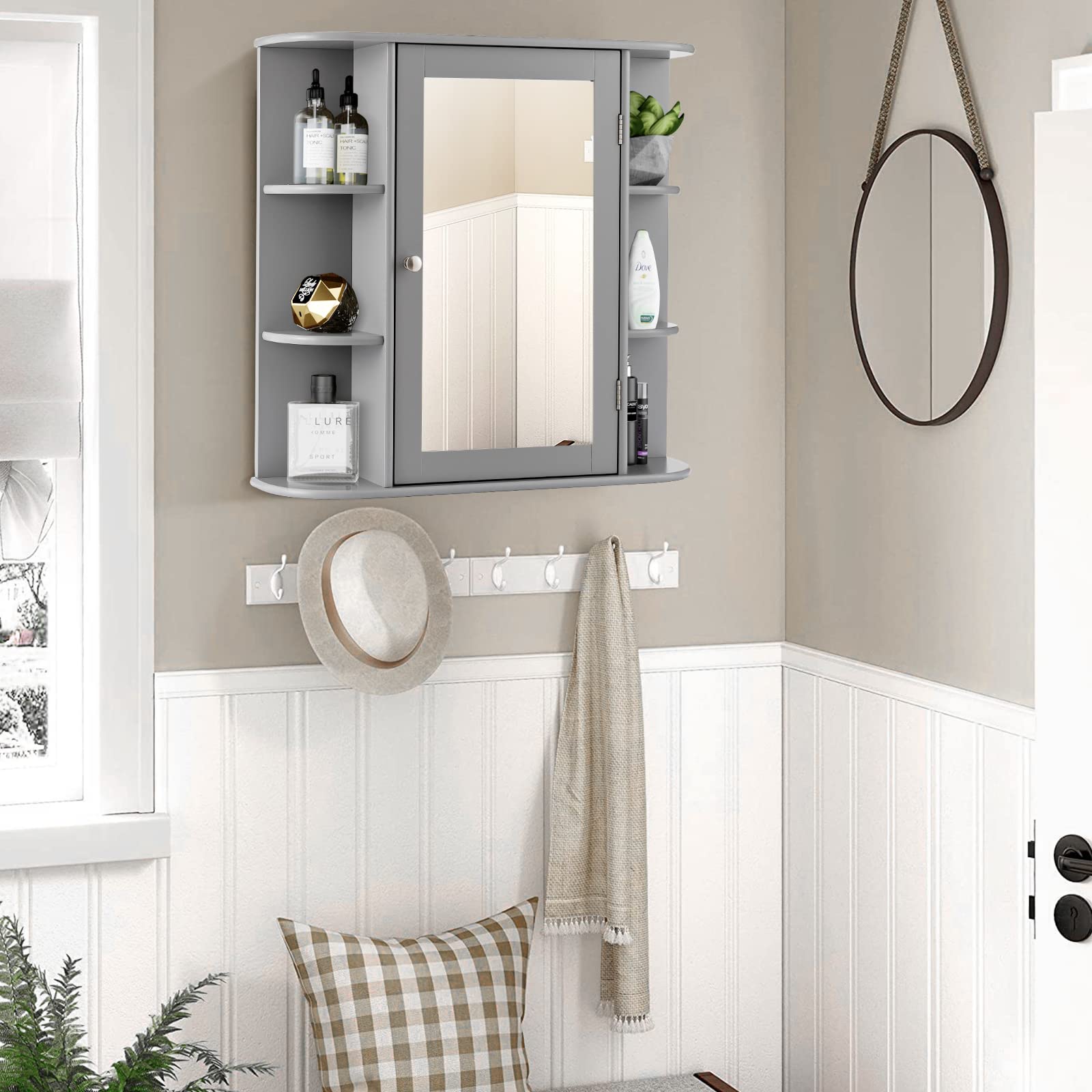 Hangende spiegelkast en badkamerkast – wit – hout – 46 x 56 x 14 cm Hangende spiegelkast en badkamerkast – wit – hout – 46 x 56 x 14 cm