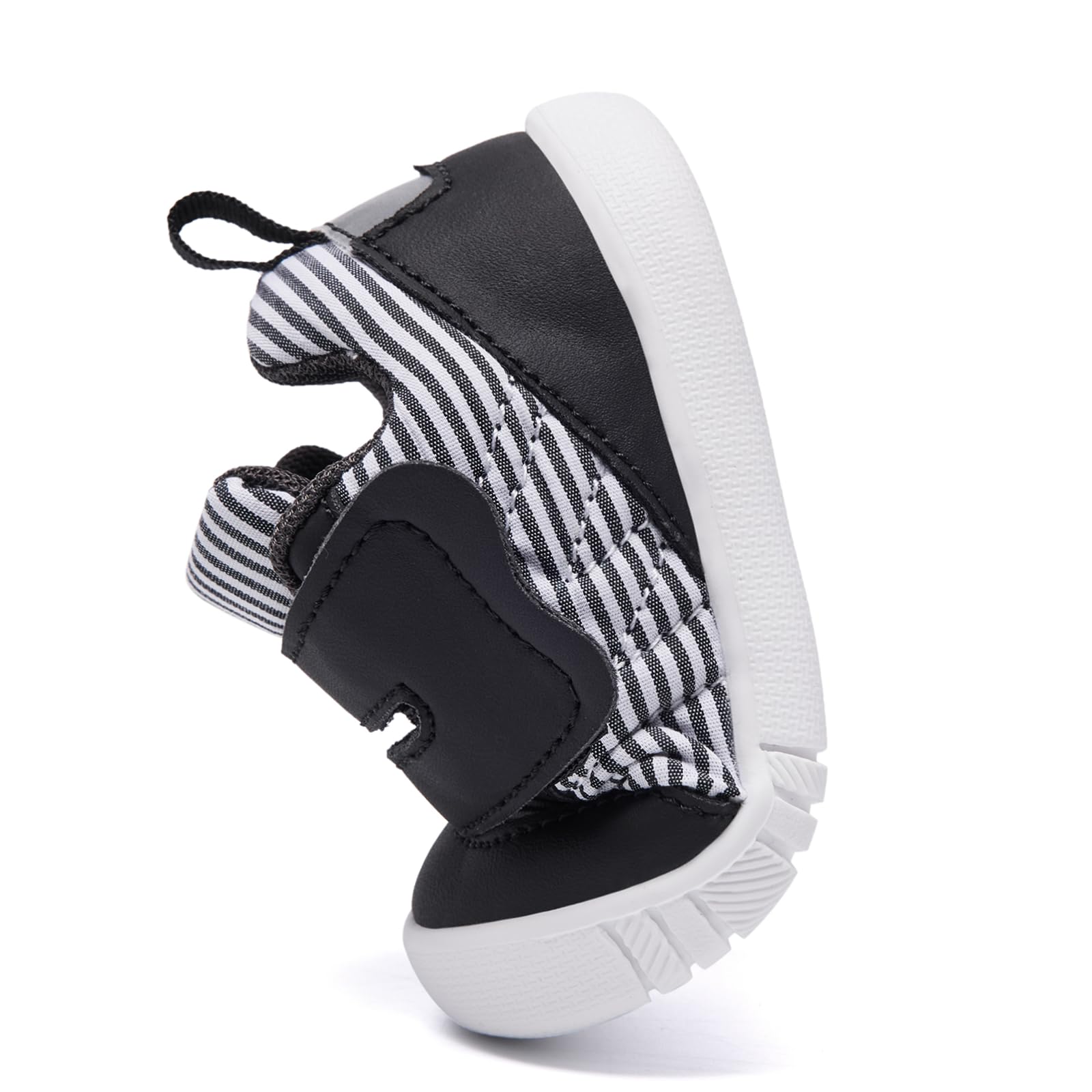 Tianohoh Baby First Walking Shoes Soft Sole Infant Girls Boys Sneakers Toddler Tennis Shoes Black Stripes 9 10 12 Months