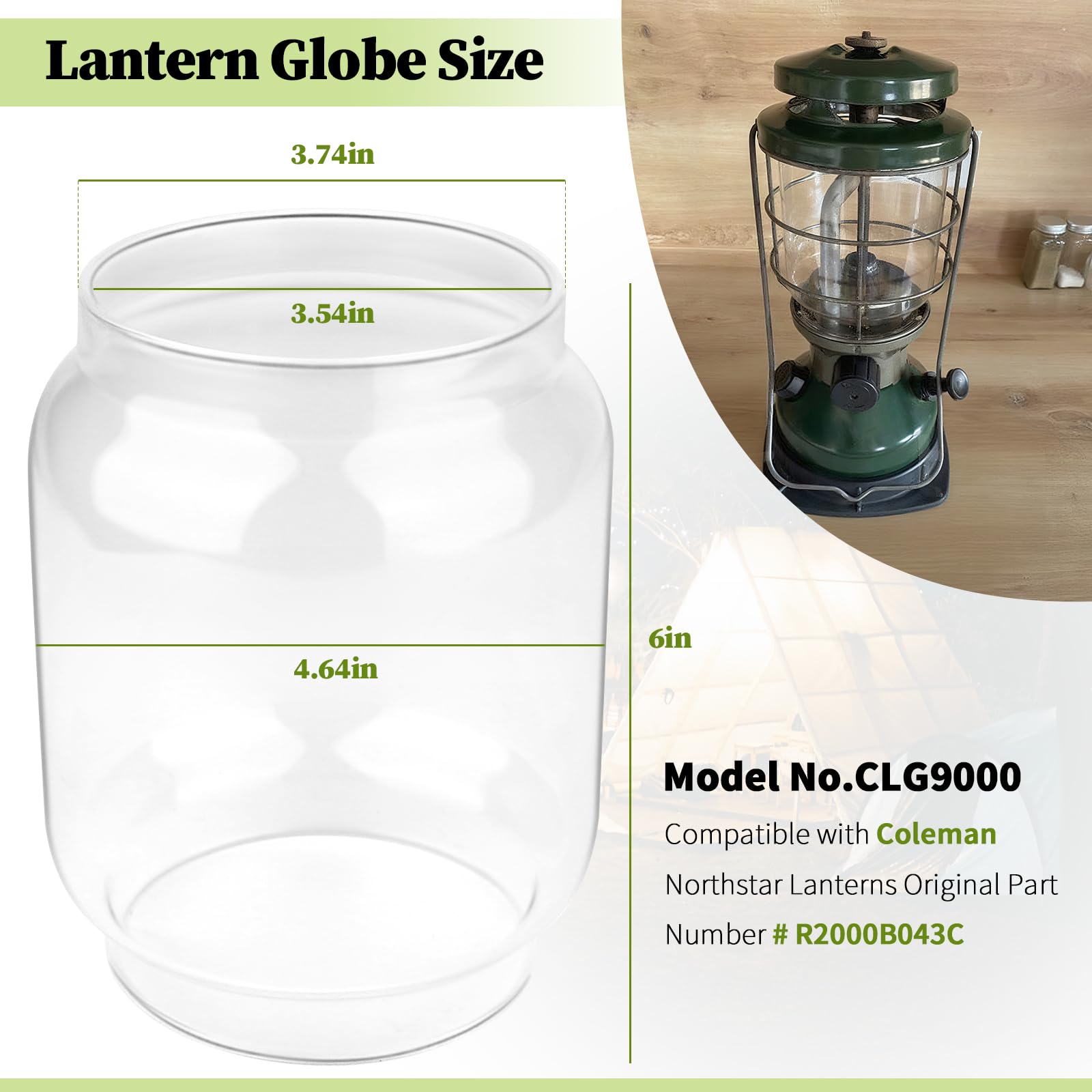LVACODV Clear Lantern Globe Compatible with Coleman Northstar Lanterns 2000/2500 2000-043C (Transparent)– Includes 2 Lantern Mantles