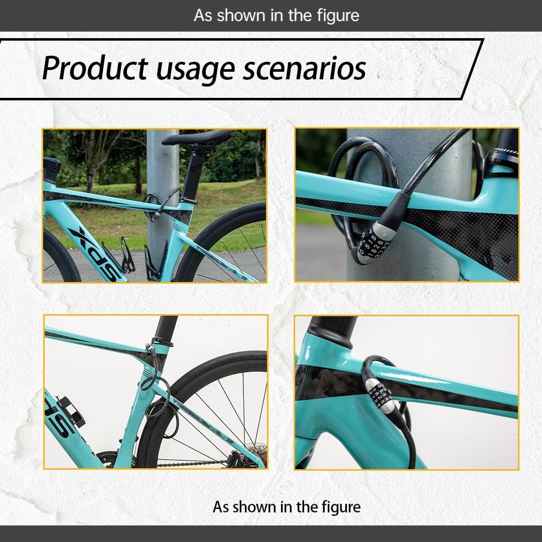 Lucchetto per Bici, Lucchetto a Combinazione per Bici da 3,3 Piedi, Lucchetto a Combinazione per Bici a 4 cifre con Scheda Password Fissa a 4 cifre, Lucchetto a