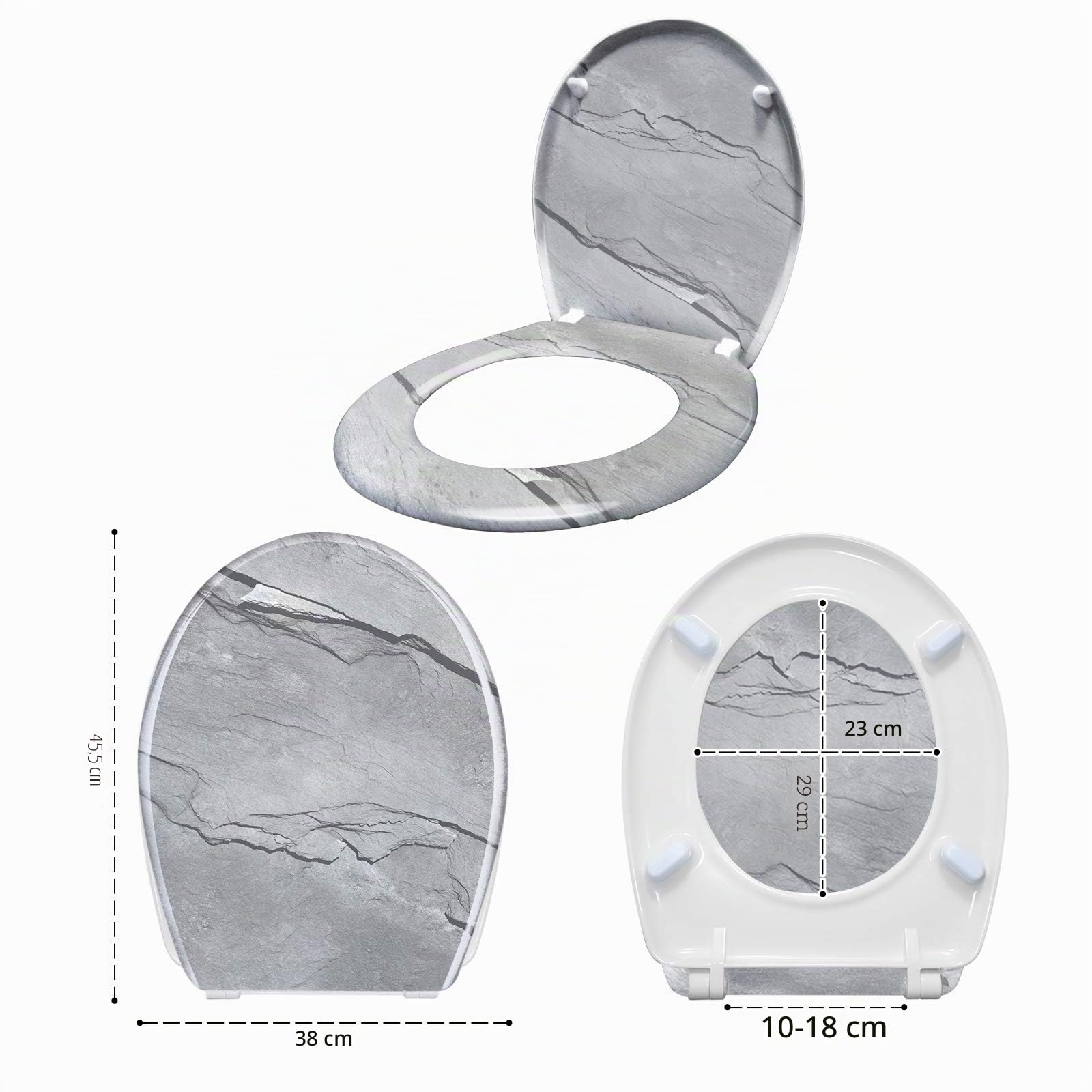 Froadp Asiento de inodoro con tapa ovalada de cierre suave, asiento de inodoro antibacteriano de plástico duro para todos los inodoros estándar, fácil instalación y limpieza (peces ornamentales)