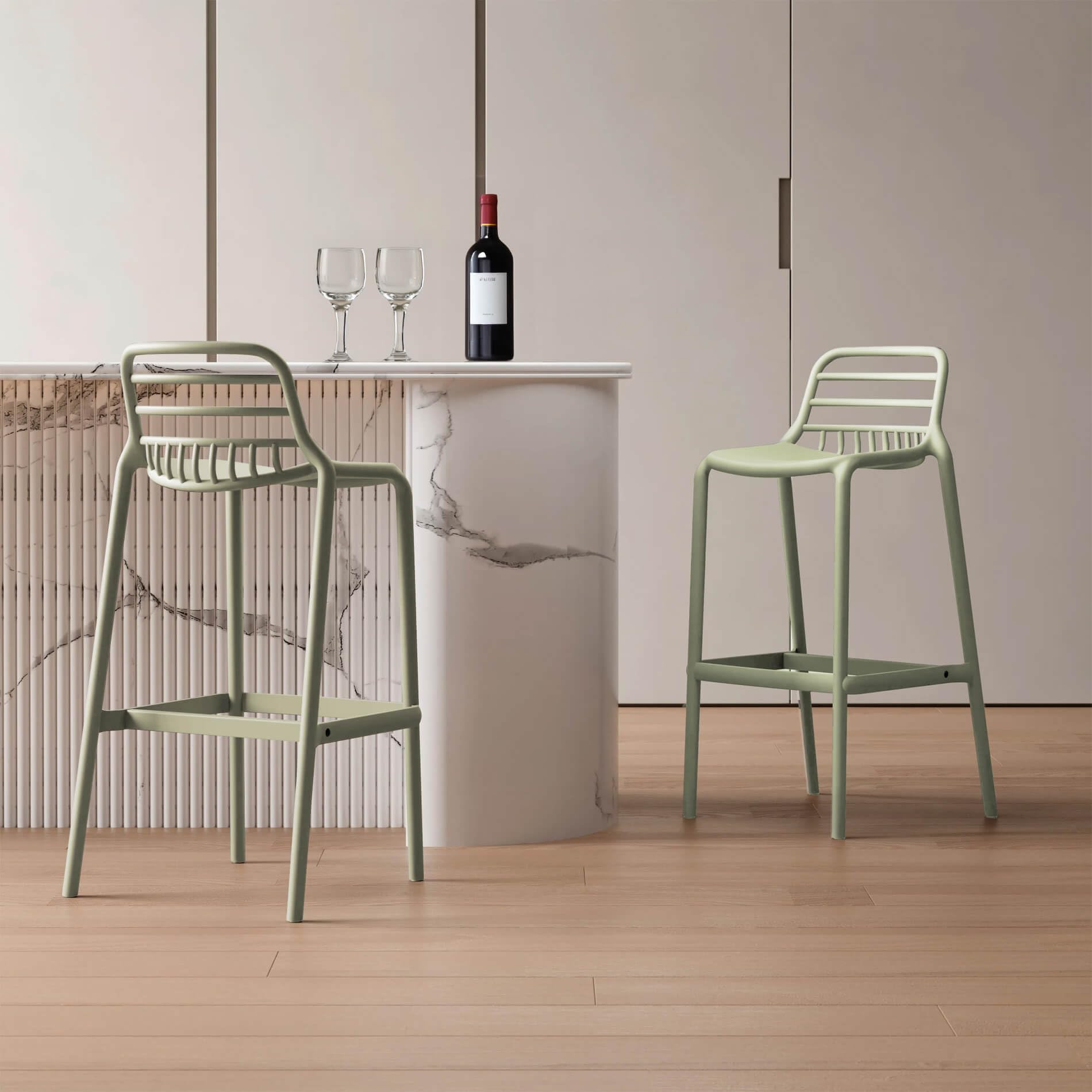 Rebecca Mobili Set 2 Sgabelli Alti da Bar, Sgabelli da Cucina, Verde Chiaro, Polipropilene, con Poggiapiedi, Design Moderno - Misure HxLxP: 97 x 46 x 40 cm - Art. RE7195