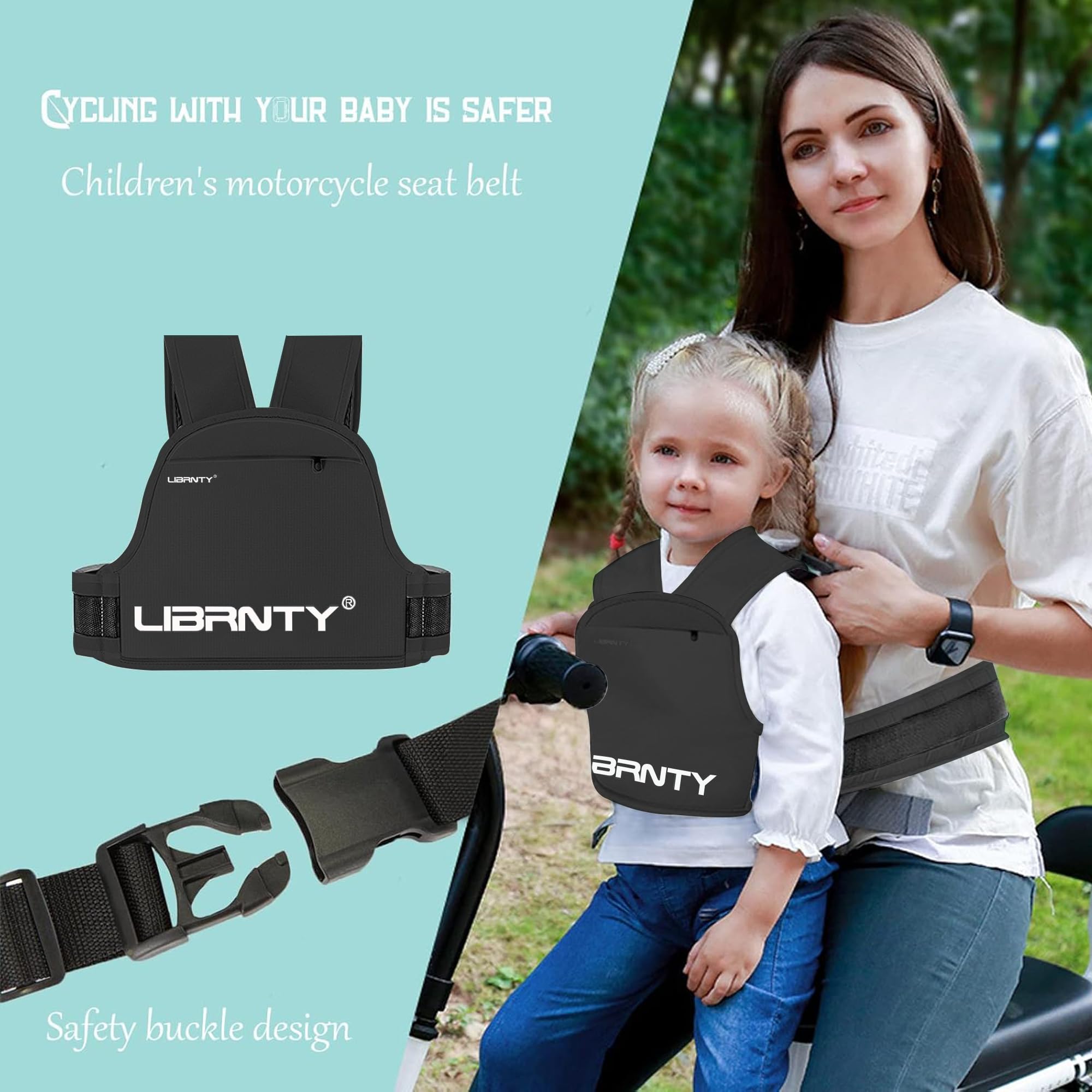 Cintura di Sicurezza per Moto Bambini Regolabile Riflettente Adatto 2-13 Anni