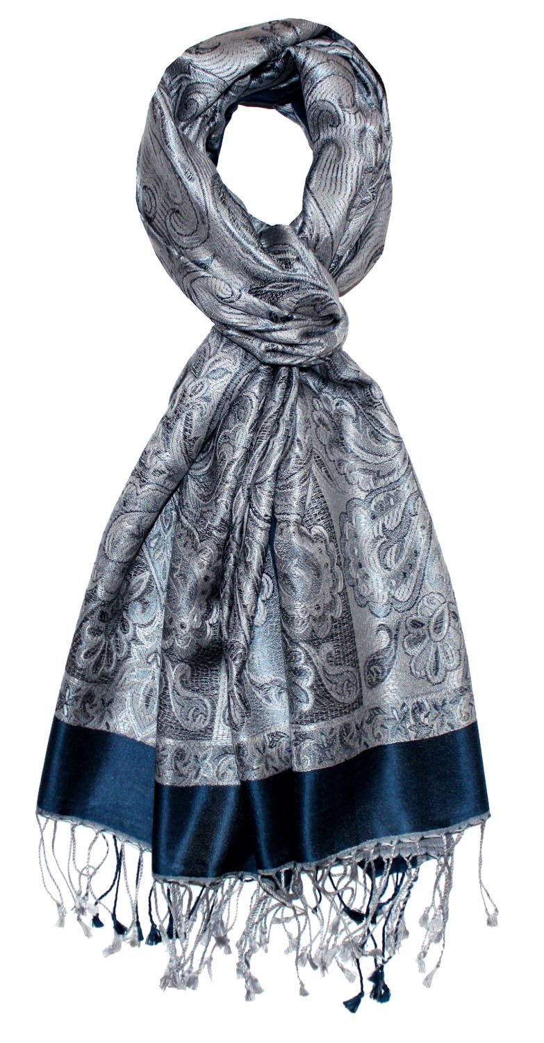 Lorenzo Cana Écharpe pashmina pour femme - Jacquard tissé - 100 % soie - 70 x 190 cm - Motif cachemire