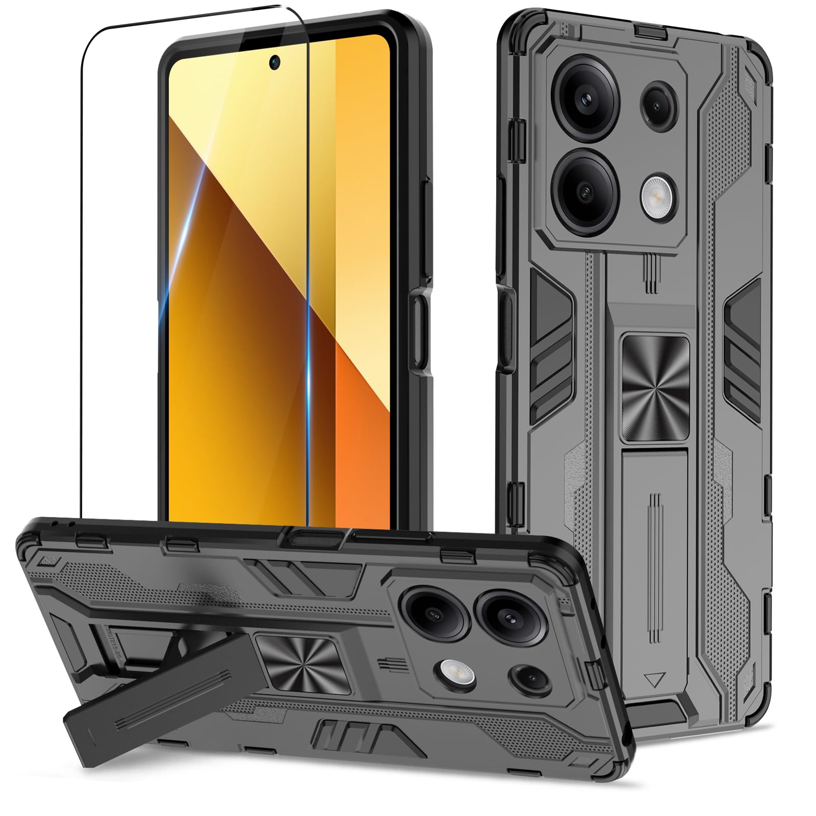 Funda para Samsung Galaxy A13 4G con Cristal Templado Protector Pantalla, Carcasa Antigolpes con Soporte anular metálico, Case Protectora de Grado Militar, Negro — view 238