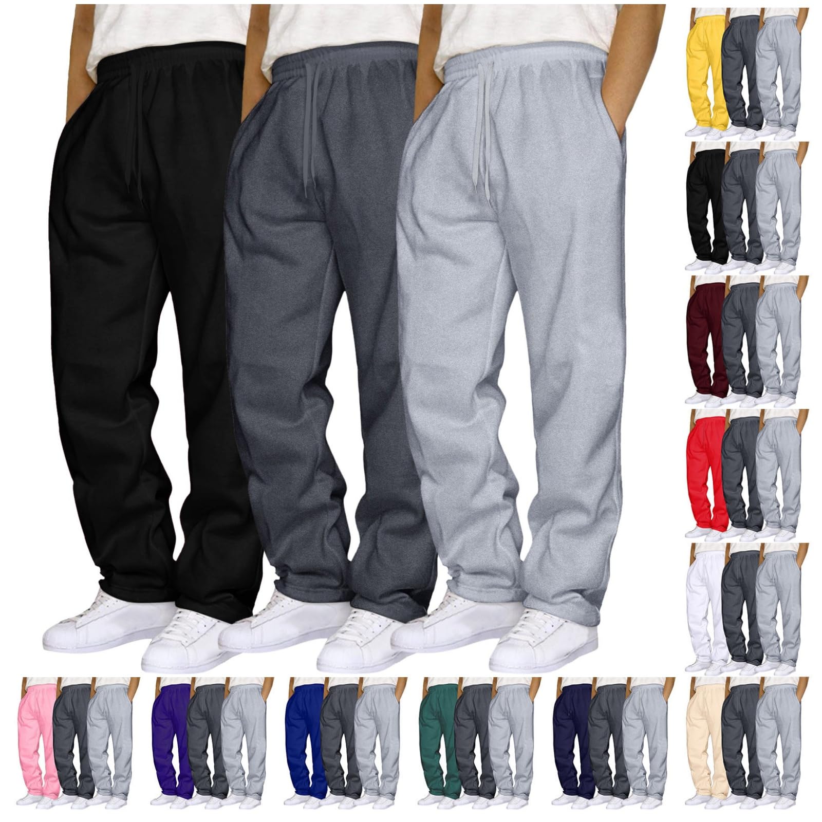 AniywnMens 3 Pack Sweatpants Baggy Running Sports Pants Loose Casual Trousers Elastic Waist Drawstring Jogger Sweatpants