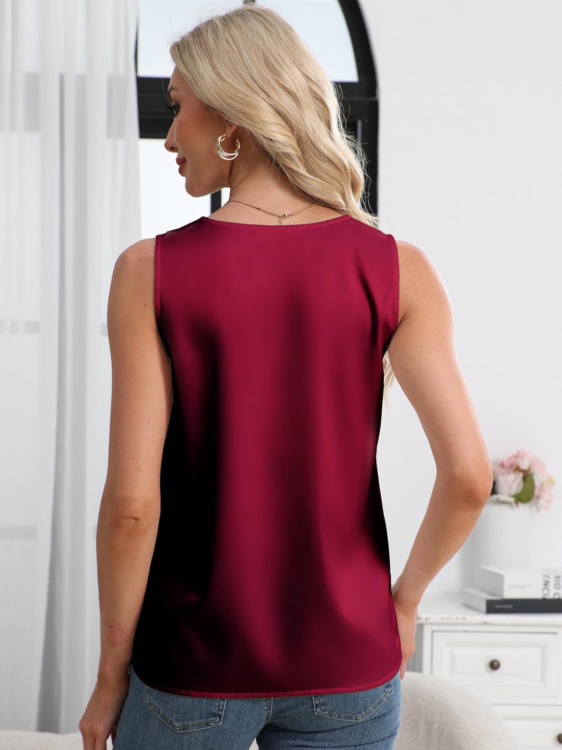 Mawor Womens Silk Satin Summer Camisole Tank Tops Trendy Sleeveless V Neck Blouses Dressy Casual Business Shirts - Image 4