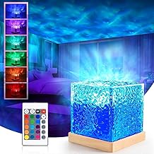 KMJSA - Acrylic Romantic Ocean Wave Night Light Projector Lamp, 3D Water Wave Effect, LED Projection Lamp for Bedroom Decor, Remote Control (Cube Shape)