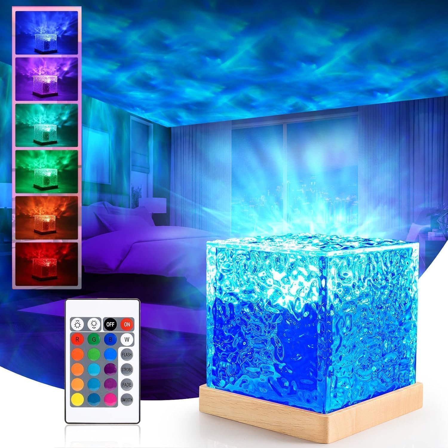 Dotcom Ocean Wave Night Light Projector – 3D Acrylic LED Lamp with Water Wave Effect | Remote-Controlled Cube Shape Mood Light for Bedroom Decor & Relaxation (Multicolor)-image-47