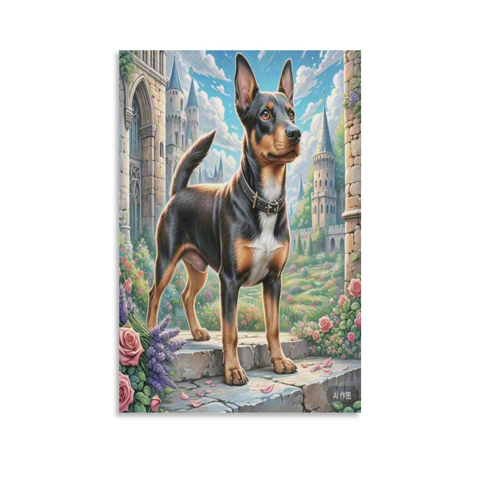 DHBANEIOK Fantasy Castle Dog Wall Decor Poster Canvas Prints Picture Modern Canvas Wall Art Picture Wall Hanging for Home Decorations 24x36inch(60x90cm)