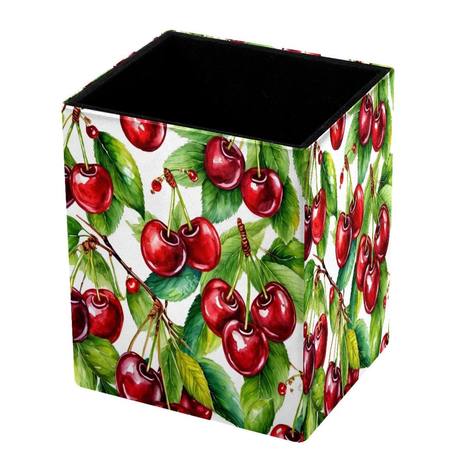 DragonBtu Desktop Pencil Holder, Delicious Cherry Rectangular Pencil Cup, Pencil Storage Bag Office Desk Supplies Case for School, Kids