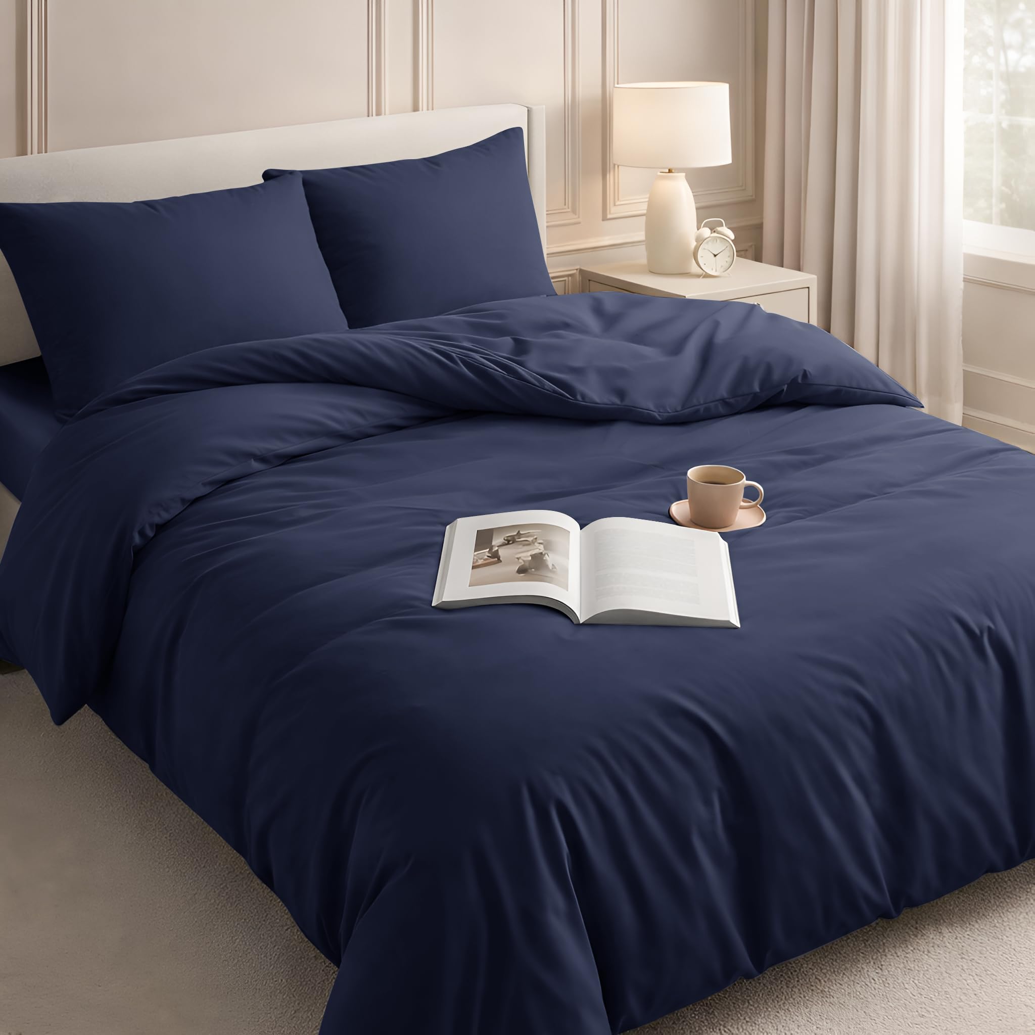 Velosso Duvet Cover Sets - Brushed Microfibre Duvet Covers with 2 Pillowcases - Hypoallergenic Ultra Soft Breathable Quilt Cover Set (Navy, Double) — image 1