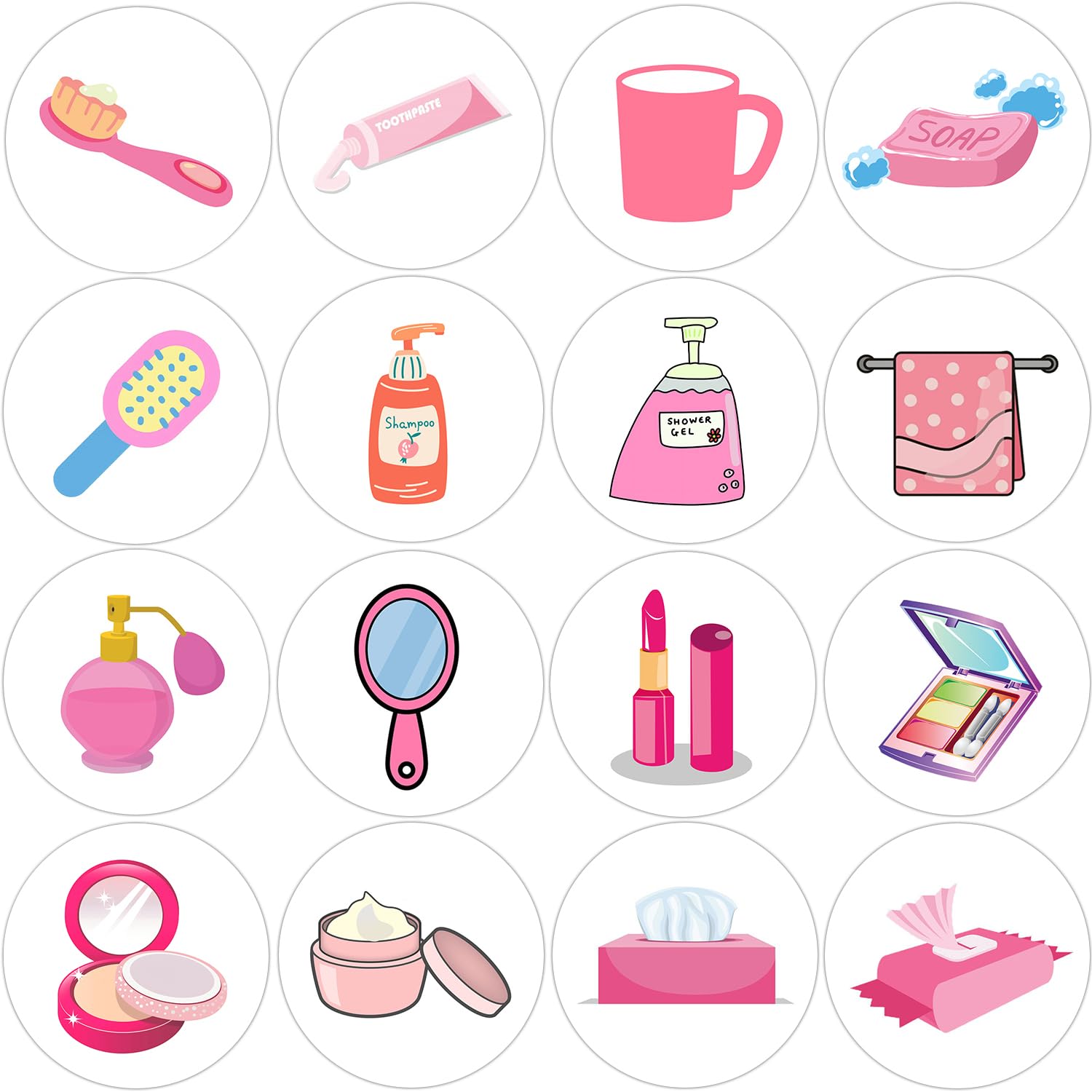 Hohamn 600 Pcs Training Stickers for Kids 1.5 Inch 16 Styles Toiletries Washing Stickers Roll for Kids Girl Birthday Party School Reward Giveaways