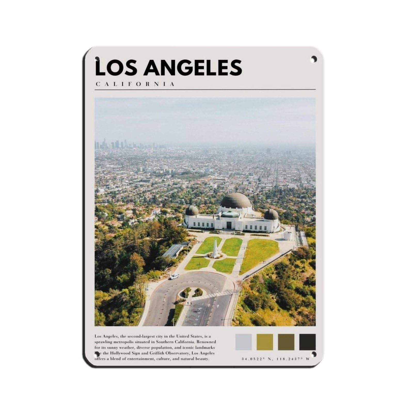 Los Angeles California Poster Los Angeles Art Tin Sign Vintage Metal Pub Club Cafe Bar Home Wall Art Decoration Poster Retro 12x16inch(30x40cm)