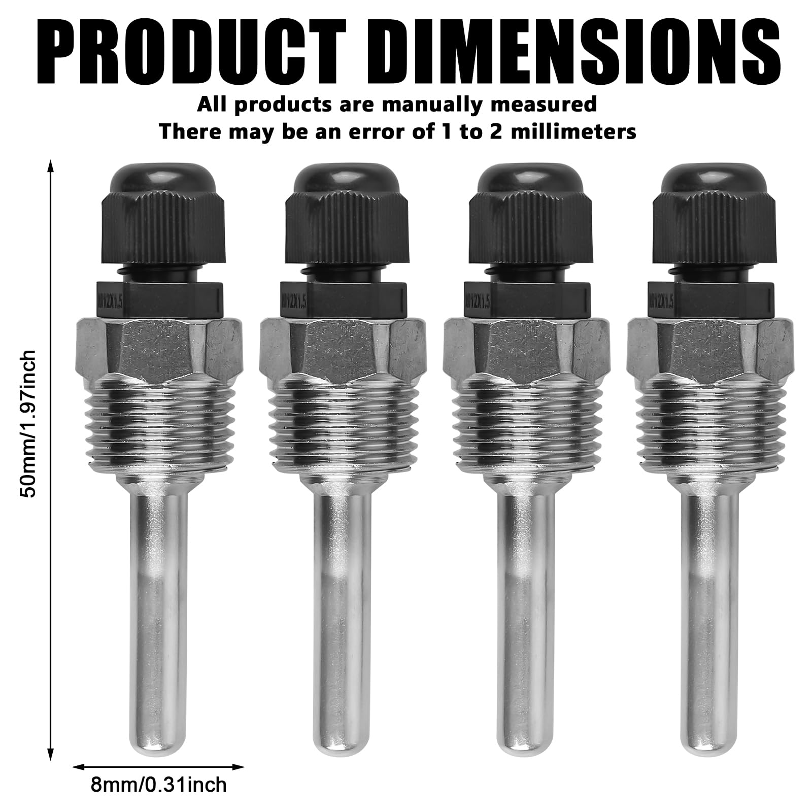 4 pezzi Thermowell, 8 x 50 mm manicotto sommergibile in acciaio inox, filettatura G1/2 pollici per sensore di temperatura, tubo di protezione per sensore di temperatura, tubi di protezione