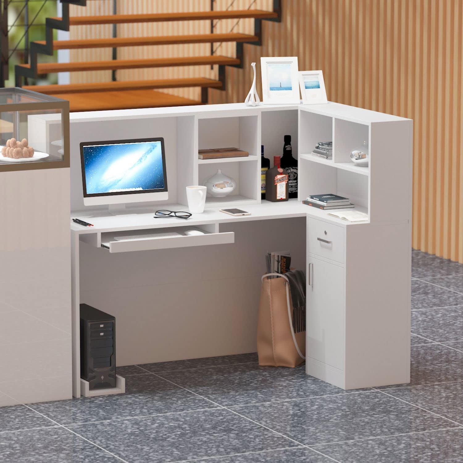 Buy FAMAPY Modern Reception Desk Counter Desk, Large Storage Shelves