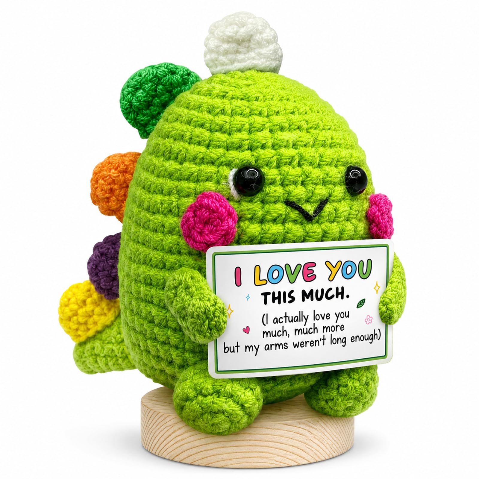 ERQUET Knitted Crochet Dinosaur Doll, Positive Gift & Funny Desk Decoration