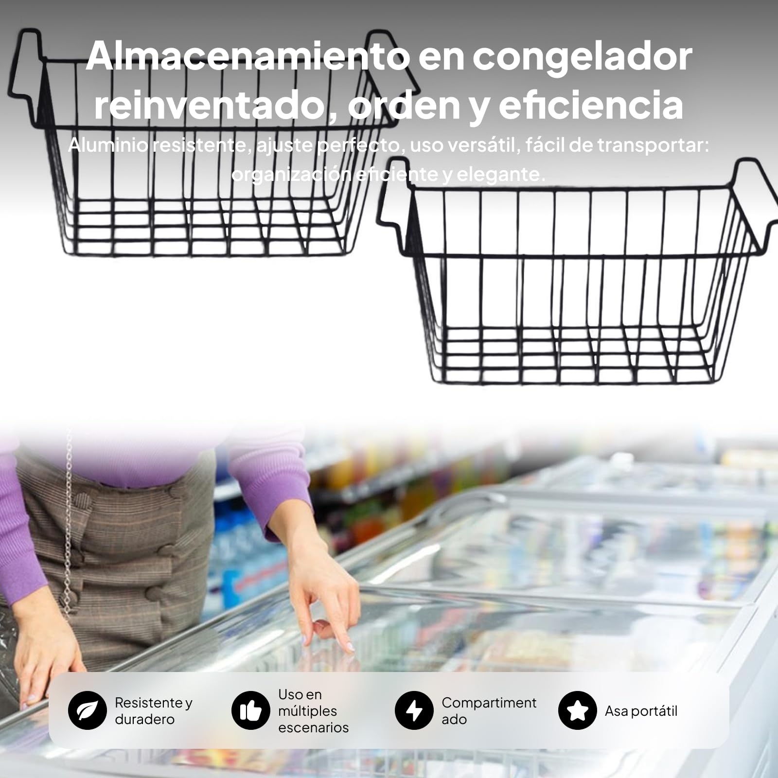 Milageto 2 Piezas Organizador de congelador Divisor de Compartimentos para refrigerador Organizador de despensa Cesta de Alambre para congelador, 42.5 Cm X 24.5 Cm X