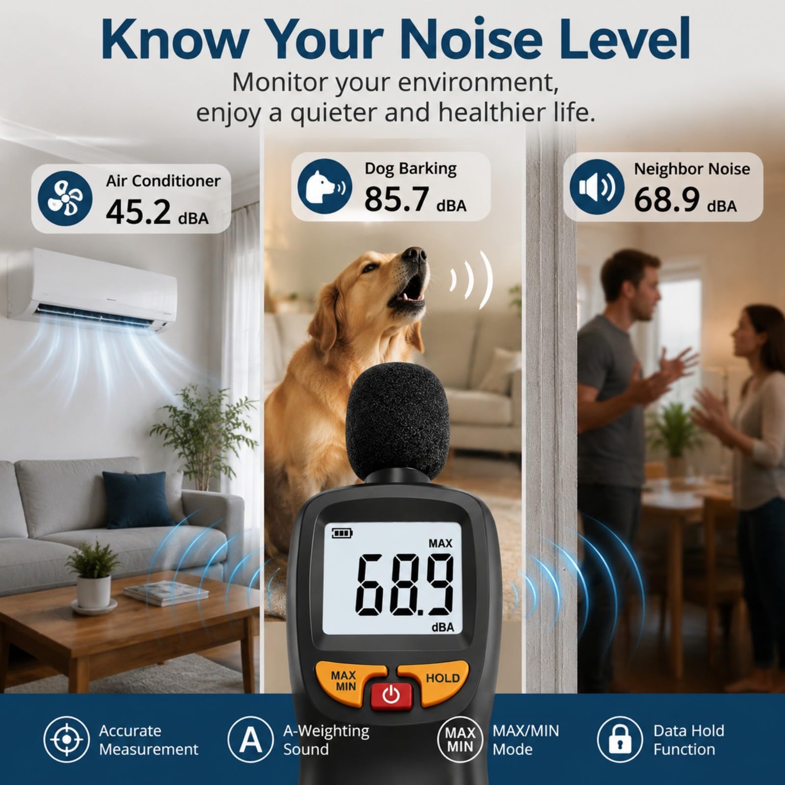 Decibel Meter, Digital Sound Level Meter 30-130dB A-Weighted — Amazon image 2