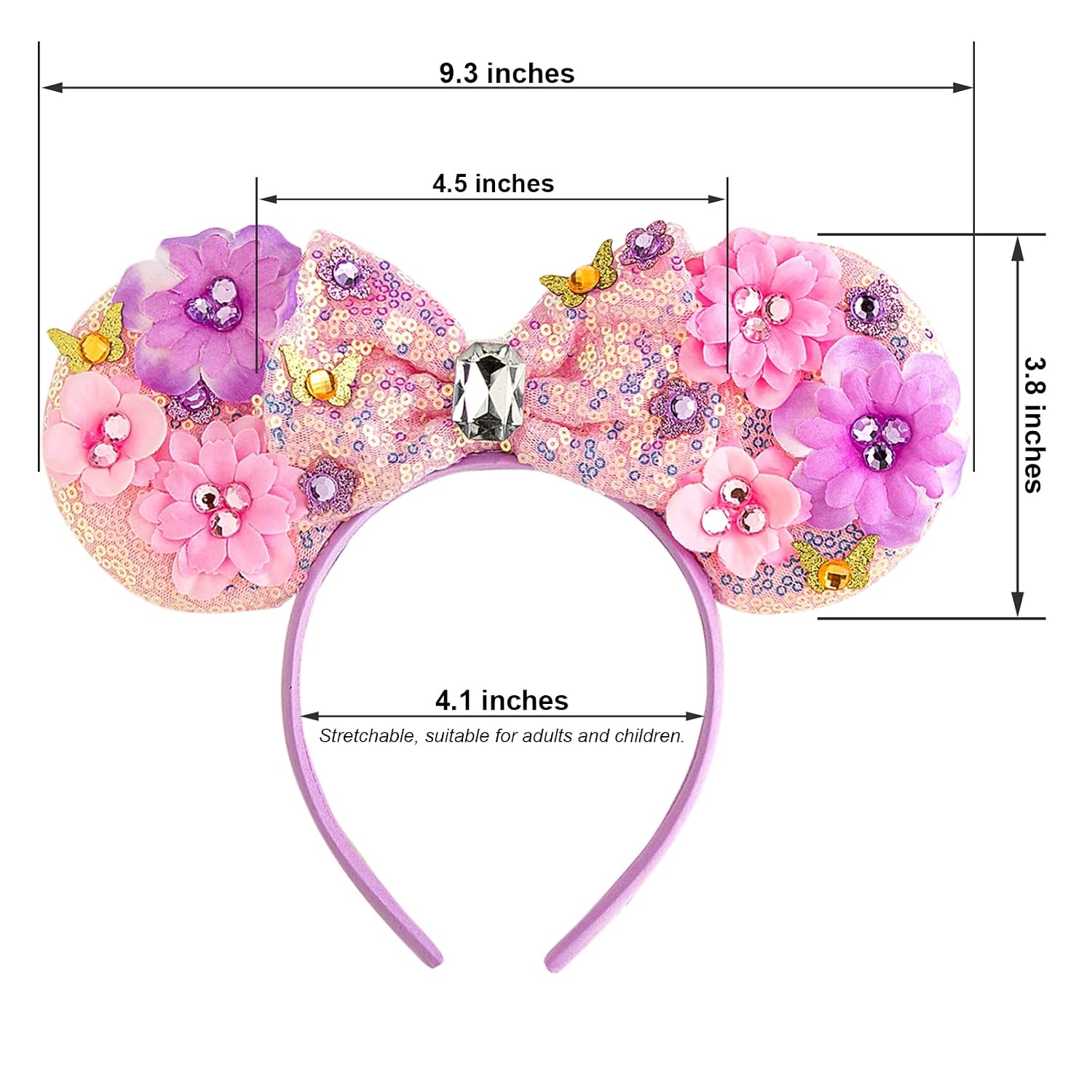 CHuangQi Mouse Ears Headbands with Shiny Bow, Double-sided Sequins Glitter Hair Band for Birthday Party Celebration or Event image 3