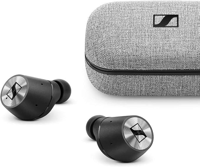 Vorderseite von Sennheiser MOMENTUM True Wireless Bluetooth-Ohrhörer, Schwarz/Chrom