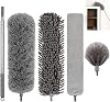 5pcs Reusable Long Feather Duster with Extendable Extension Pole,Bendable Microfiber Chenille Dusters,Washable Cobweb Head & Crevice Hand Brush for Cleaning Roof,Blinds High,Ceiling Fan,Furniture Dust