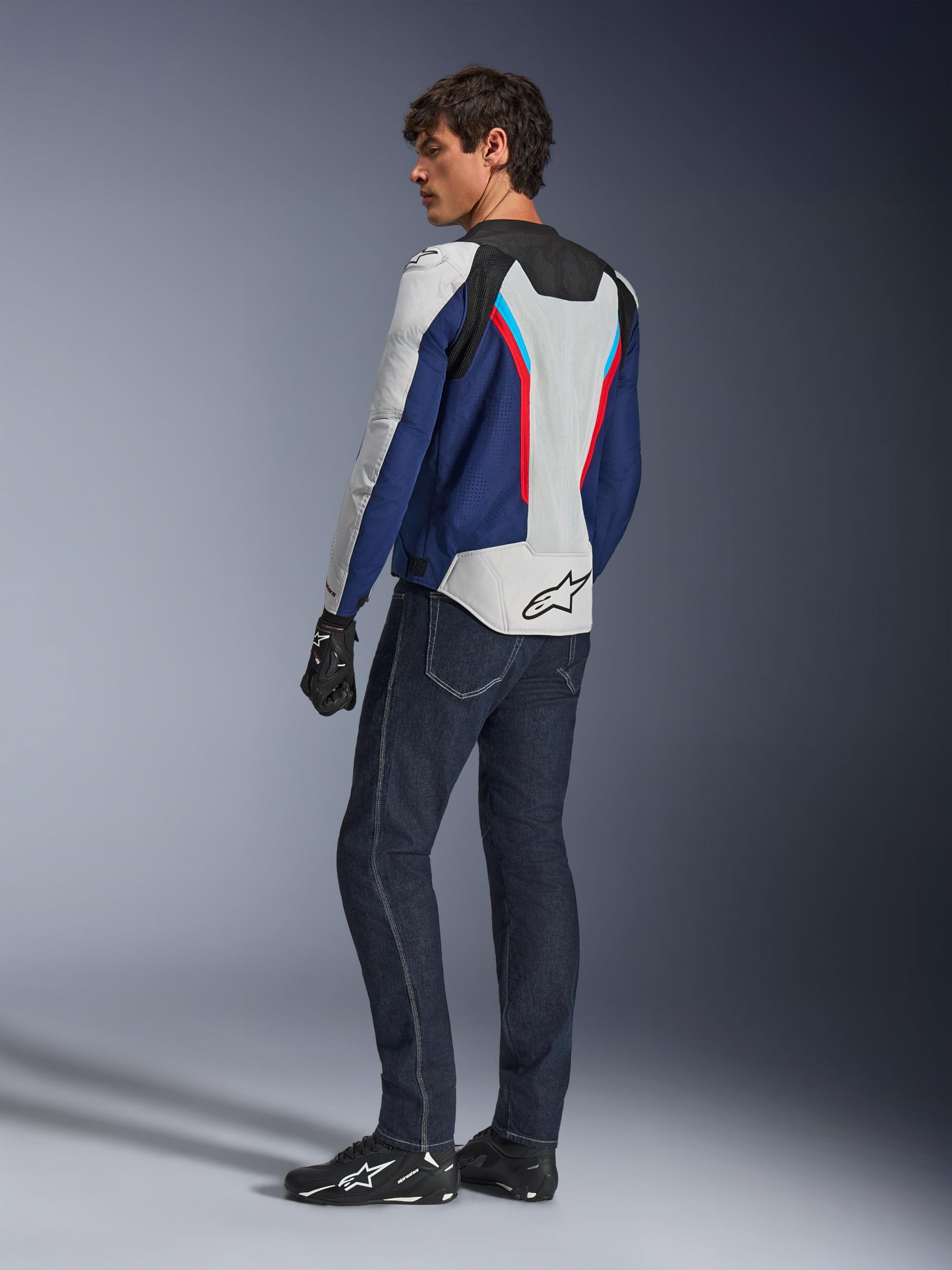Alpinestars AST V3 Air Giacca tessile da motocicletta perforata, grigio/blu/rosso, L