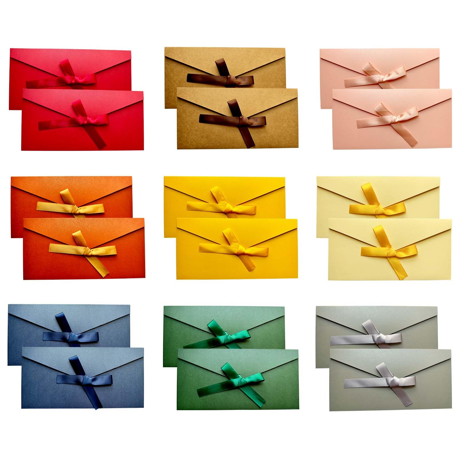 XQEUMC Sobres Papel kraft Retro con Cintas - 9 Colores, 22 x 11 cm - Sobres Regalo, Sobres Invitaciones Boda, Sobres Pequeños para Tarjeta Acción de Gracias(18 Piezas)