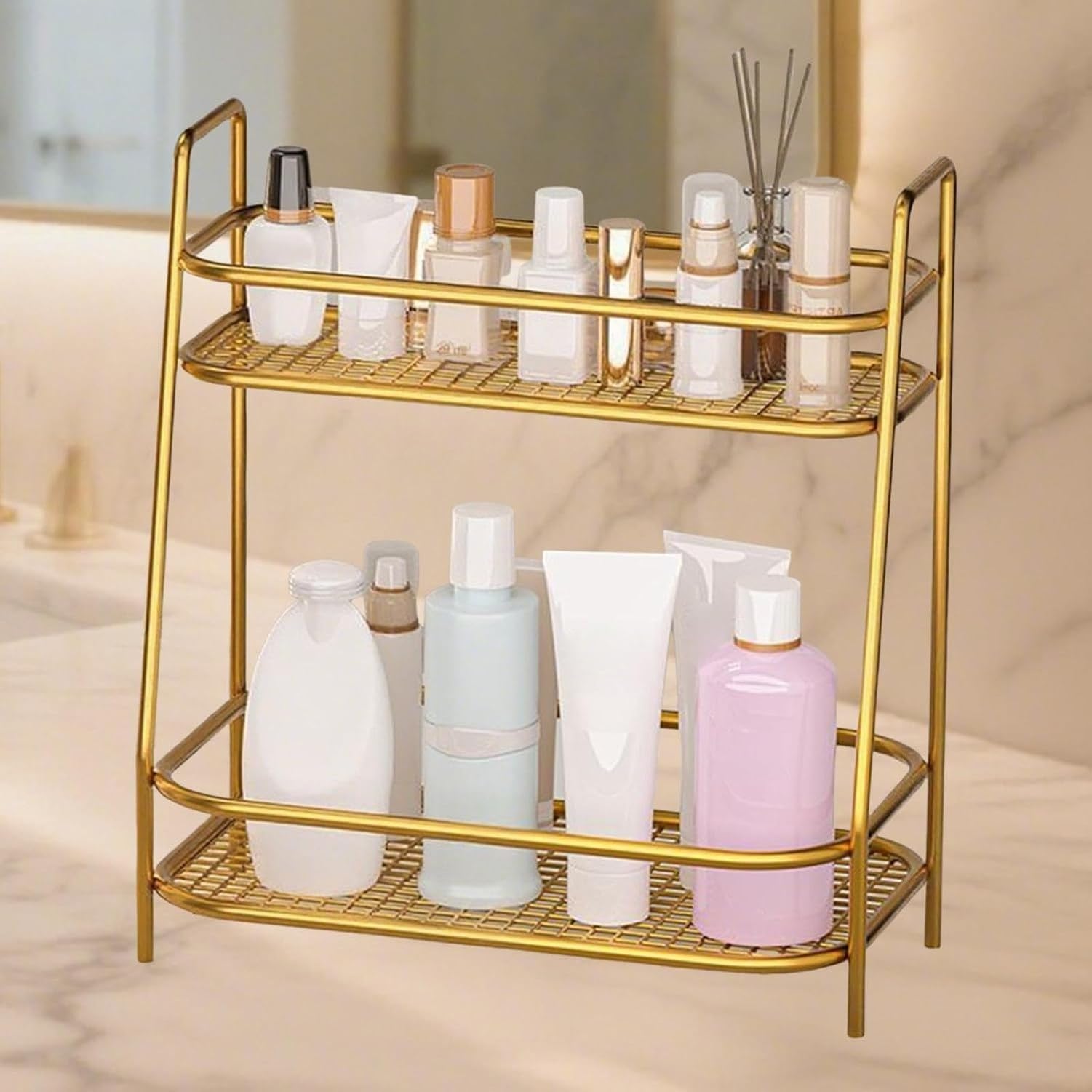 Portaspezie 2 Livelli, Organizzatore Cucina e Bagno da Banco, Oro