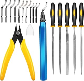 Nujzuir 3D Print Deburring Tool Set: 11 HSS Blades, 5 Needle Files, Micro Wire Cutter for Resin, Metal, Plastic Edges