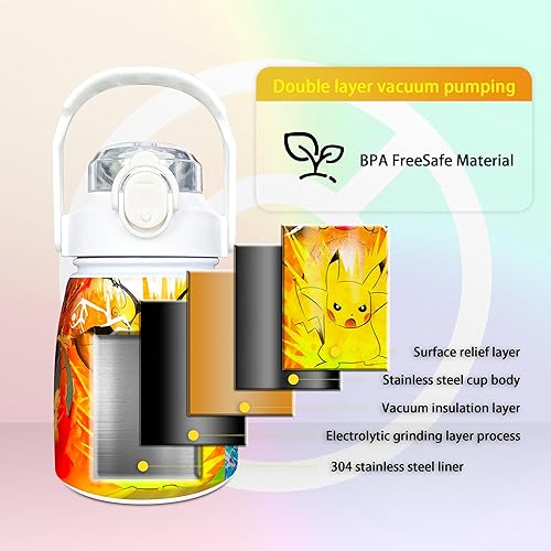 Miniatura 3 de Moon Eevee - Vaso térmico de acero inoxidable 304 de gran capacidad, con popote reutilizable y tapa a prueba de fugas (blanco)