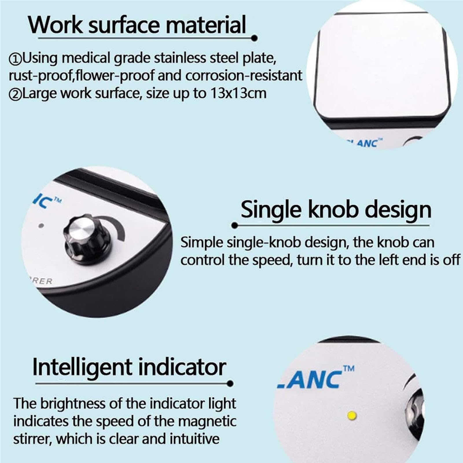 Agitador Magnético de Laboratorio con Barra Agitadora Magnética, 3500 RPM, Máx. Capacidad: 3500 Ml, Panel de Aluminio de 13 Cm de Diámetro para Investigación Científica, Aula