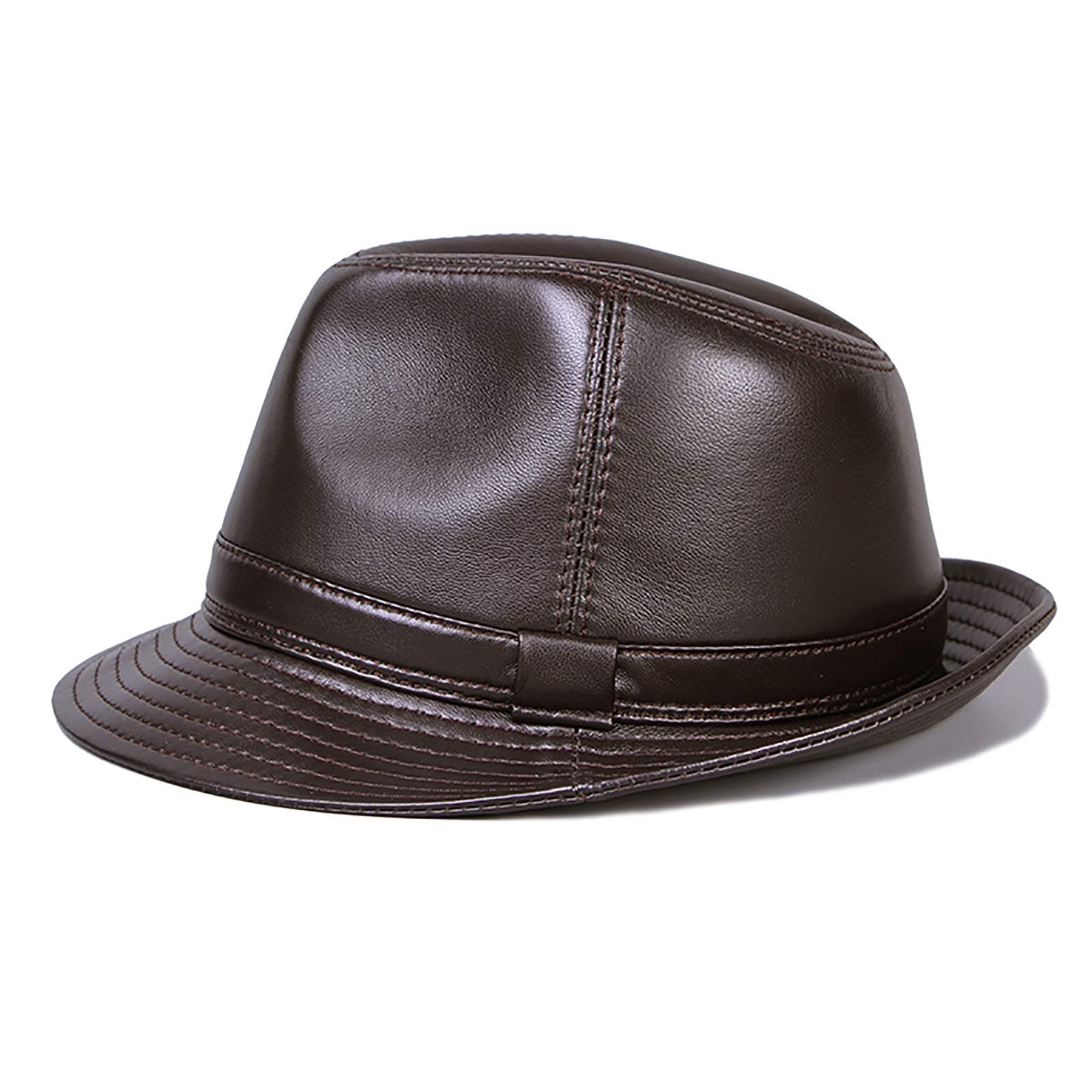 Sombreros de invierno, cuero genuino Jazz Cap Hombre Sheepskin Top Sombrero Panamá Vintage Fedora Trilby Hat Otoño e Invierno
