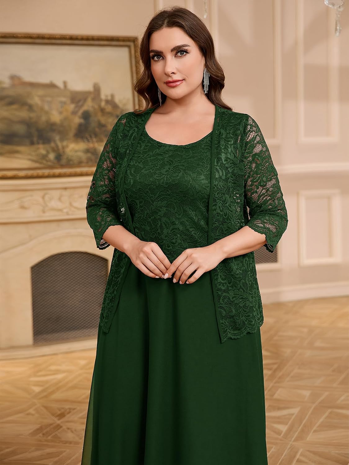 CYCLAMEN Plus Size 2 Piece Formal Dress Suit Mother of The Bride Dresses Sets with Lace Jacket Elegant Wedding Outfits