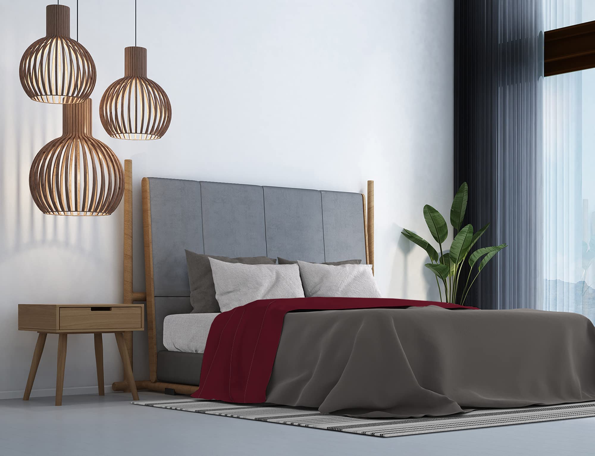 MB HOME ITALY Trendy Chic Bed Set, Burgundy, Double, Bordeaux, Queen-size bed