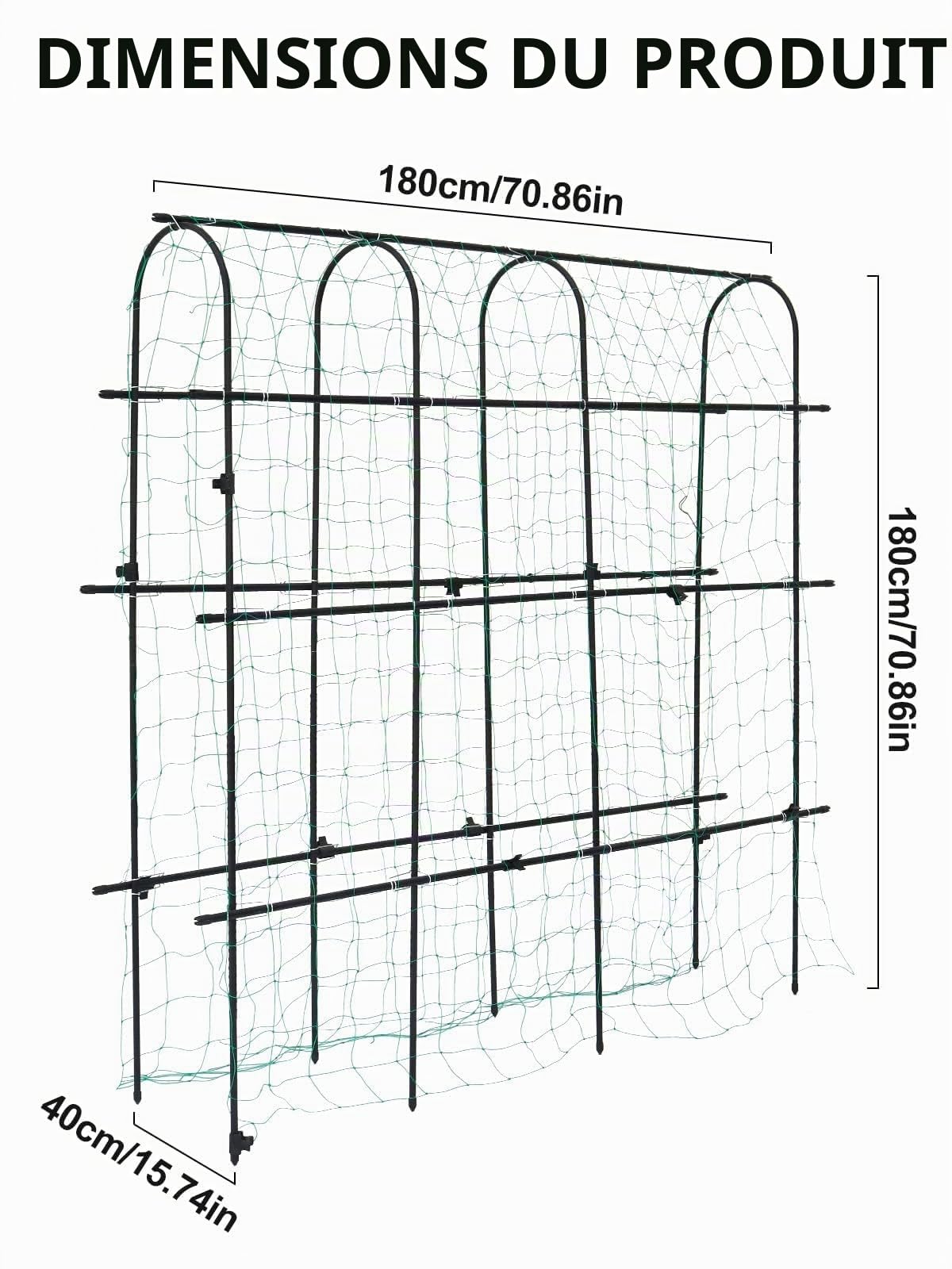 TOROKOM Treillis de jardin pour plantes grimpantes, cadre en U pour concombre, légumes, haricots, fruits, support en métal antirouille pour intérieur et extérieur