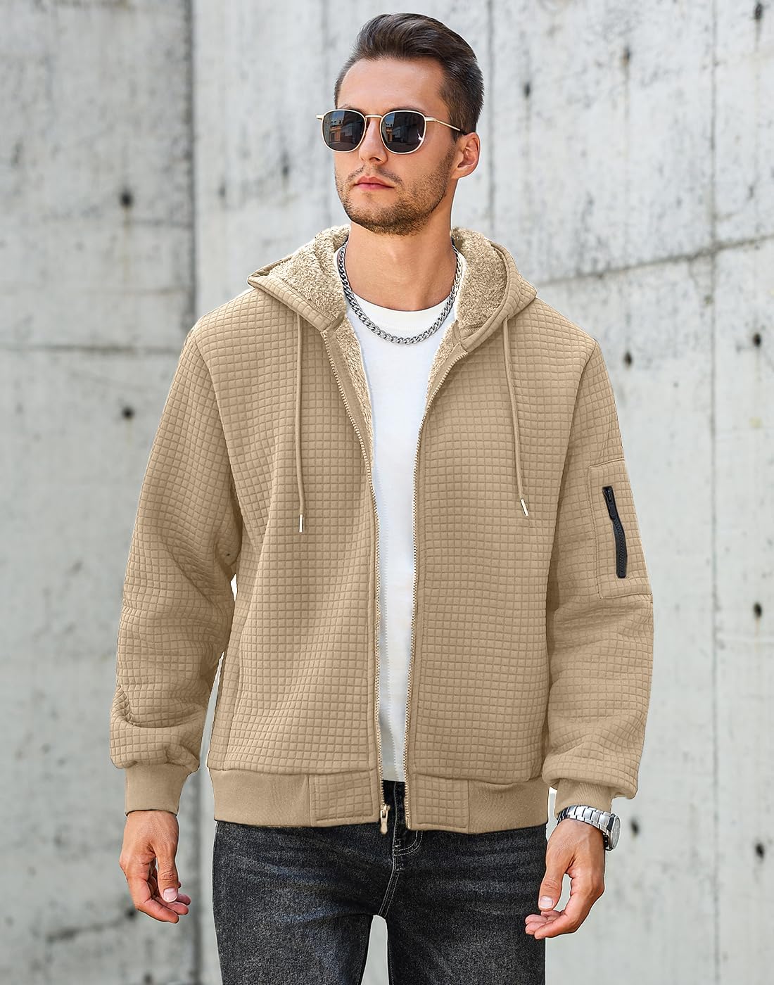 Mens Zip Up Hoodie Sherpa Lined Sweatshirt Heavyweight Fleece Full-Zip Winter Warm Jackets - Image 3