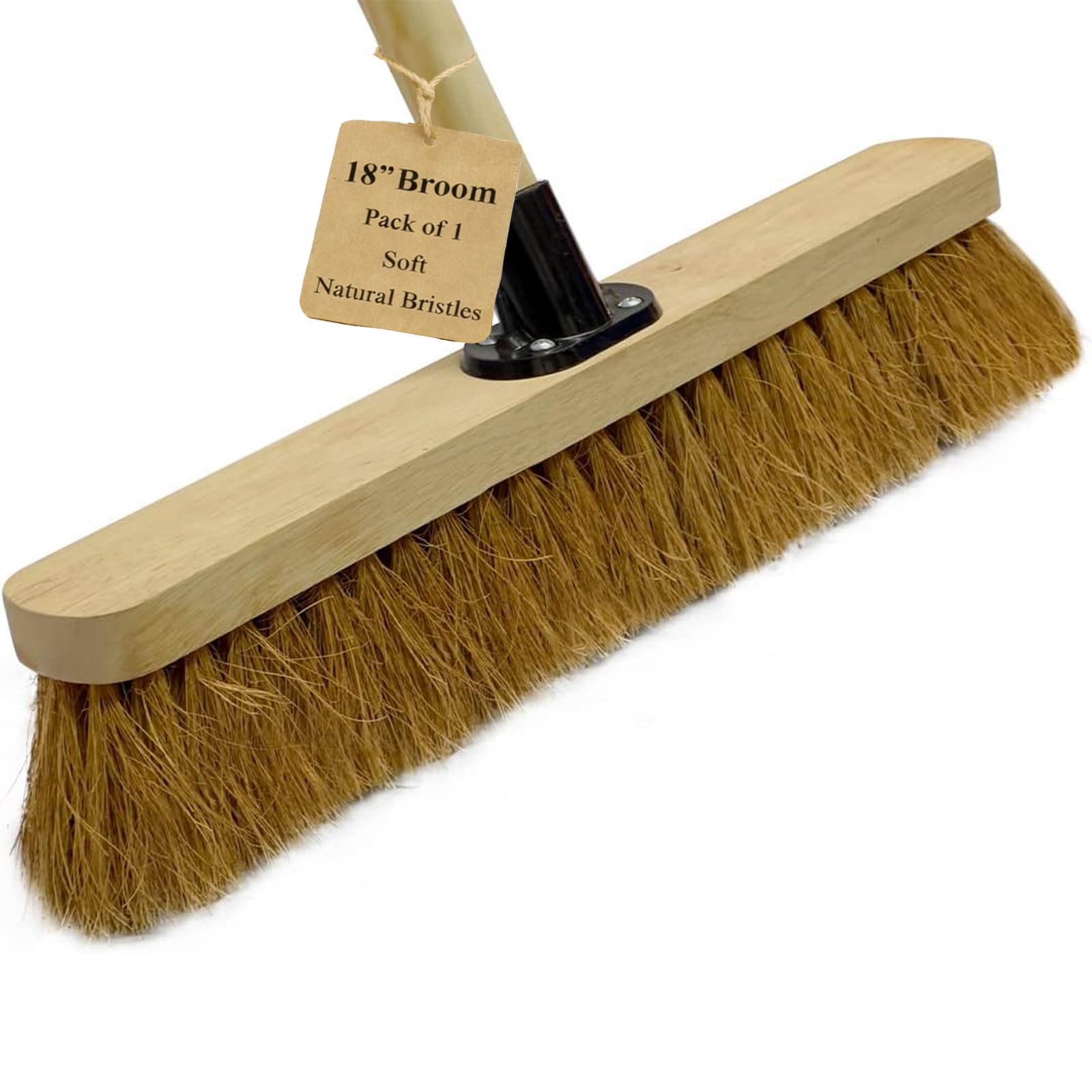 EDS 18” Soft Broom Indoor & Outdoor Sweeping Brush with Wooden Handle Natural Coco Bristles for Floor Room Kitchen Warehouse Lightweight & Durable Floor Brush (Pack of 1)
