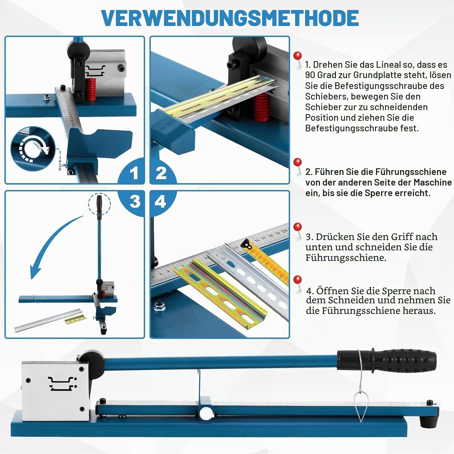MXBAOHENG DIN Schienenschneider Din Rail Cutter Doppelloch-Schienen-Schneidemaschine mit Lineal zum Schneiden von Stahl/Aluminium Rai (Blau)