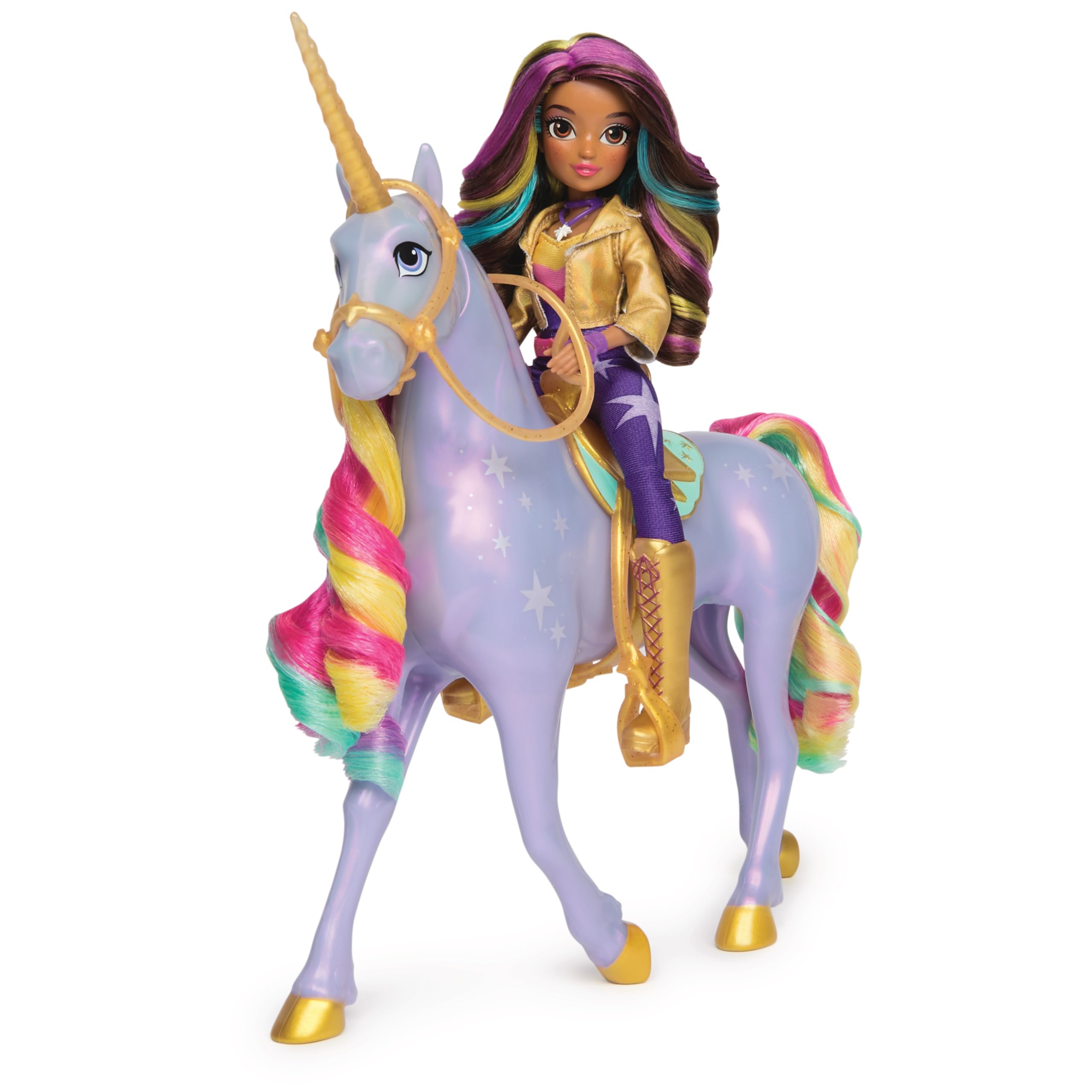 Unicorn Academy - The School of Unicorns - Wildstar Function Unicorn 28 cm + Lalka Sophia 24 cm - Z dźwiękami i światłami - Zabawki inspirowane serią Unicorns School - Zabawka dla dzieci od 4 lat
