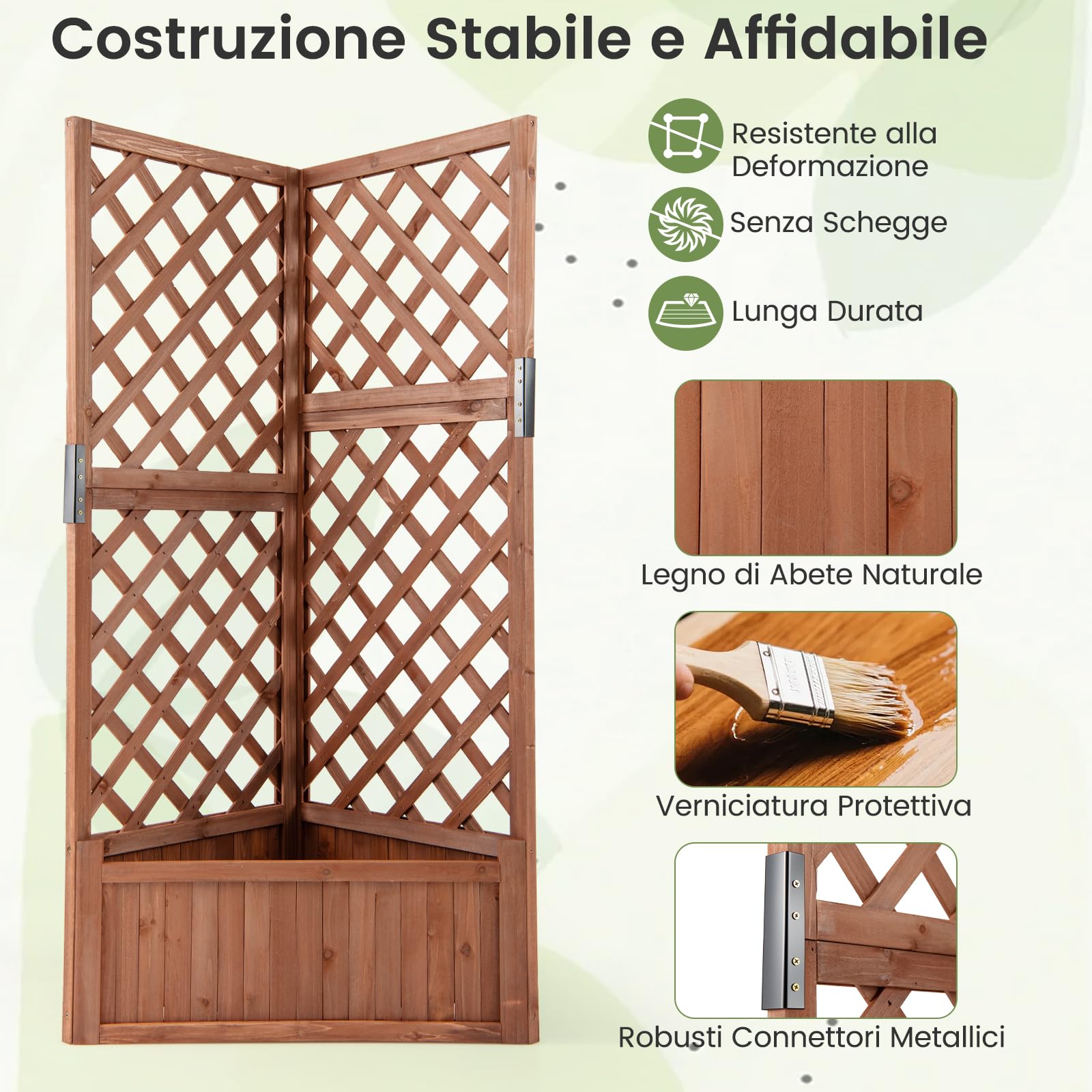 COSTWAY Letto da Giardino Rialzato ad Angolo con Traliccio e Fori di Drenaggio, Fioriera in Legno Elevata per Piante Rampicanti, Fiori e Verdure, Ideale per Interno ed Esterno (Marrone)