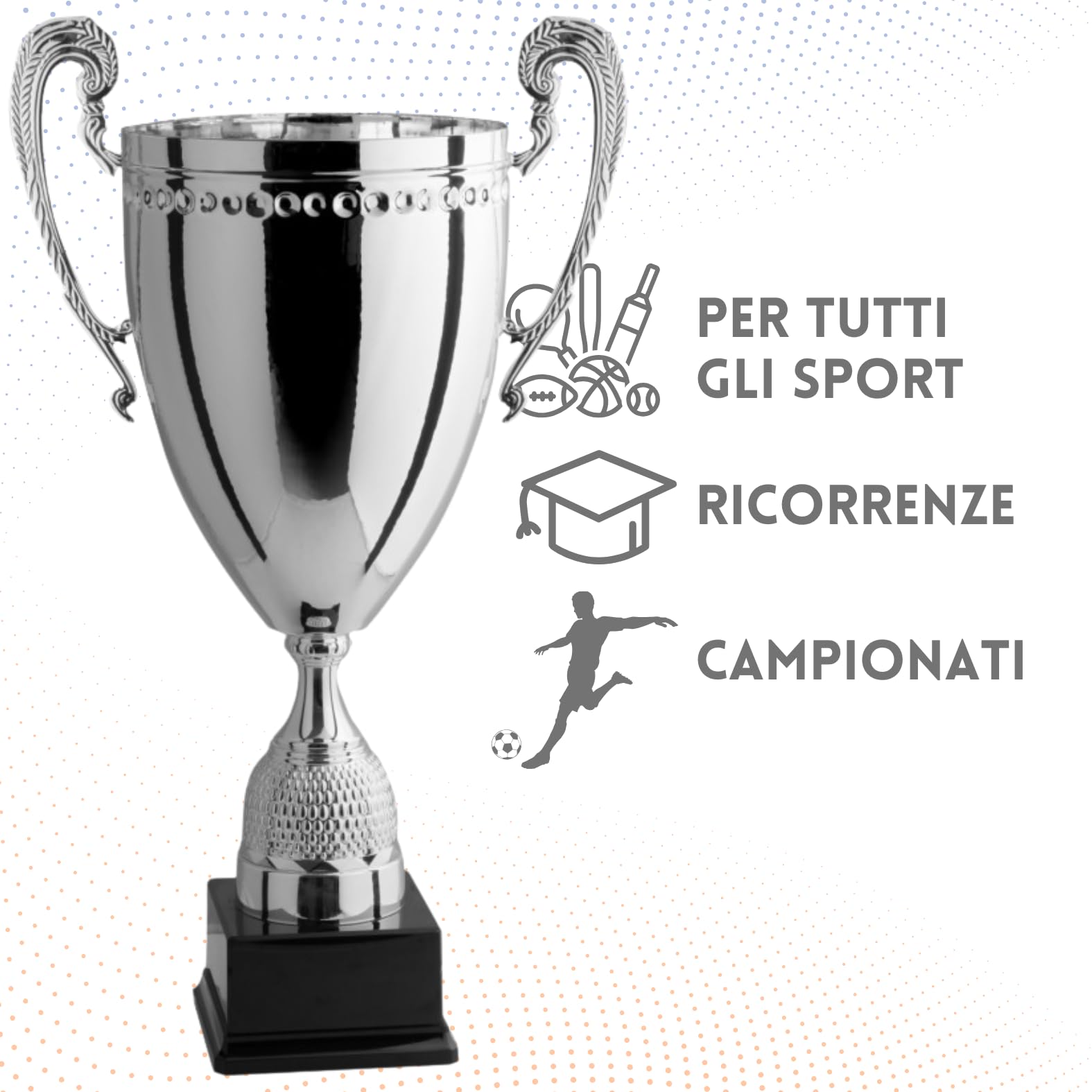 Coppa Trofeo Personalizzabile con Manici Classici in Metallo a Specchio Calcio, Fantacalcio, Tennis, Padel, Basket Premiazioni Sportive ed Eventi con Targhetta Personalizzata cod 1.161
