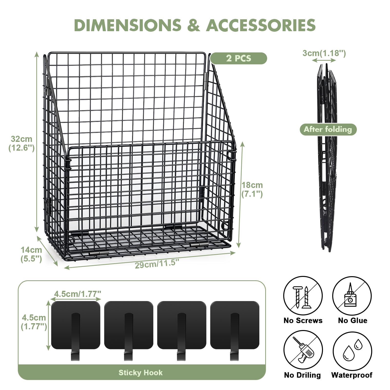 2 Pack Bath Toy Storage Organizer Basket, Large Metal Foldable Bathtub Shower Organizer, Wall Mounted Hanging Shower Basket - Image 2