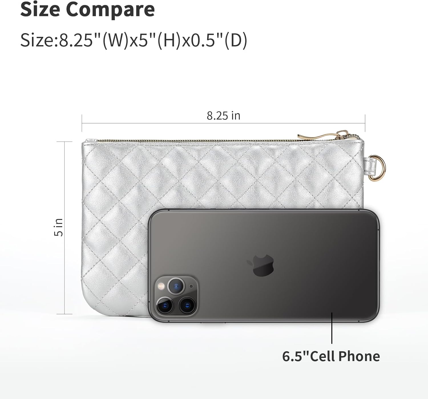 Quilted Wristlet Purse for Women, Vegan Leather Wristlet Pouch Zip Clutch Bag, Evening Clutch Purse with strap - Image 3