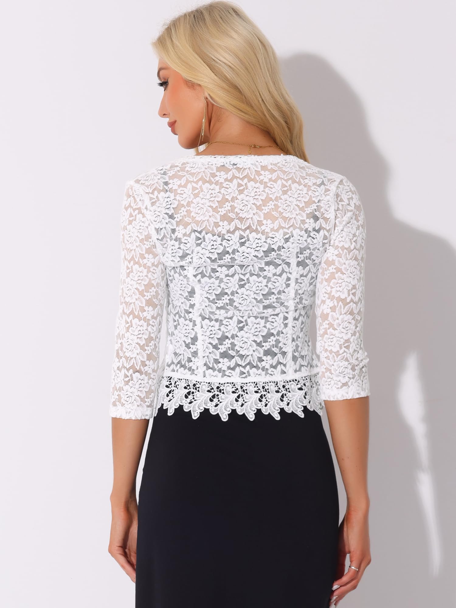 Allegra K Donna Coprispalle in Pizzo Elegante Cardigan con Maniche A 3/4 Trasparente Bolero per Festa di Halloween