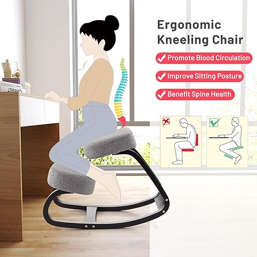 Miniatura 4 de Giantex Silla para arrodillarse, silla de postura, carga máxima de 330 libras, mecedora con cojín suave, alivio natural para dolor de espalda,